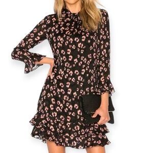 Rebecca Taylor Silk Blend Burnout Leopard Ruffle Mini Dress Size 0